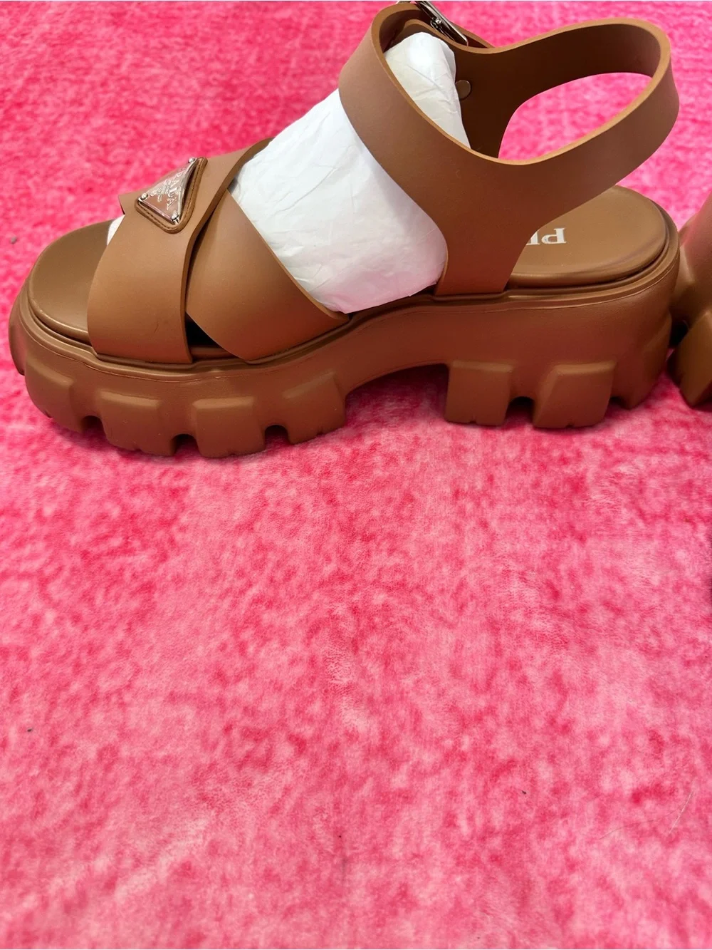 Prada Monolith Rubber Chunky Platform Sandal with Logo Triangle